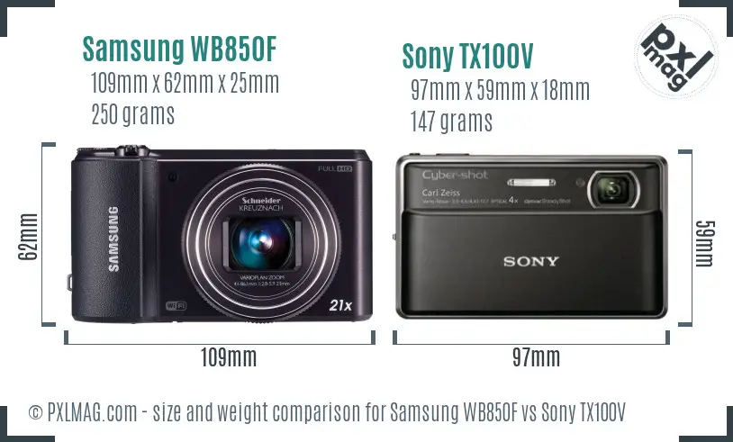 Samsung WB850F vs Sony TX100V size comparison