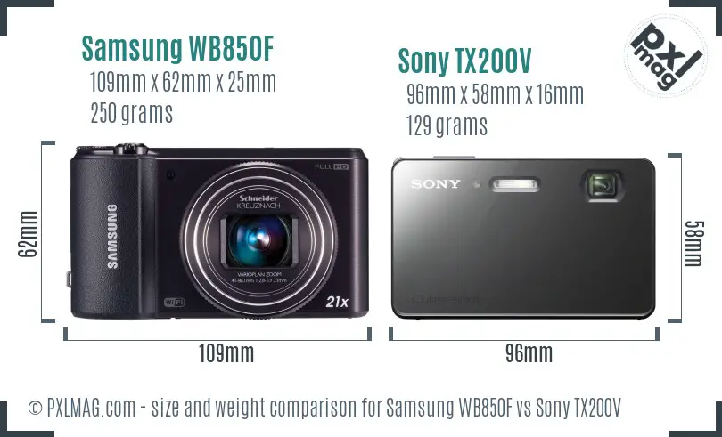 Samsung WB850F vs Sony TX200V size comparison