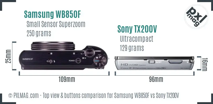 Samsung WB850F vs Sony TX200V top view buttons comparison