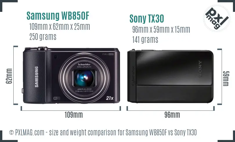 Samsung WB850F vs Sony TX30 size comparison