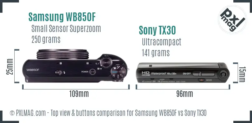 Samsung WB850F vs Sony TX30 top view buttons comparison