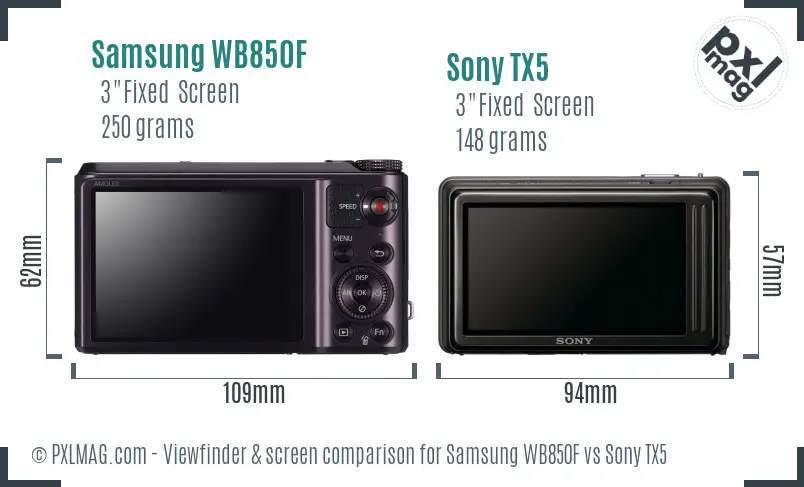 Samsung WB850F vs Sony TX5 Screen and Viewfinder comparison
