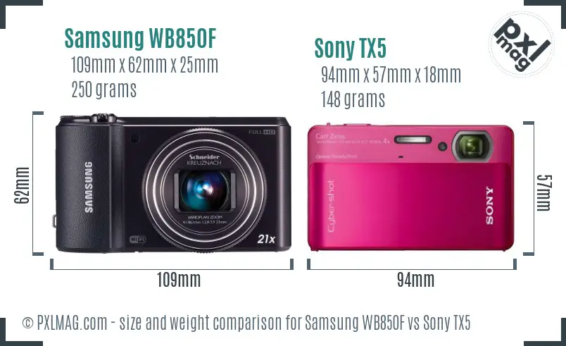 Samsung WB850F vs Sony TX5 size comparison