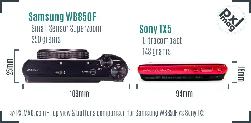 Samsung WB850F vs Sony TX5 top view buttons comparison