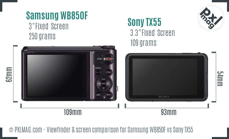 Samsung WB850F vs Sony TX55 Screen and Viewfinder comparison