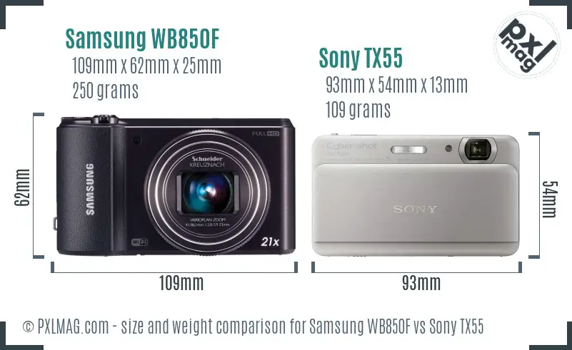 Samsung WB850F vs Sony TX55 size comparison