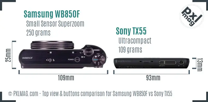 Samsung WB850F vs Sony TX55 top view buttons comparison