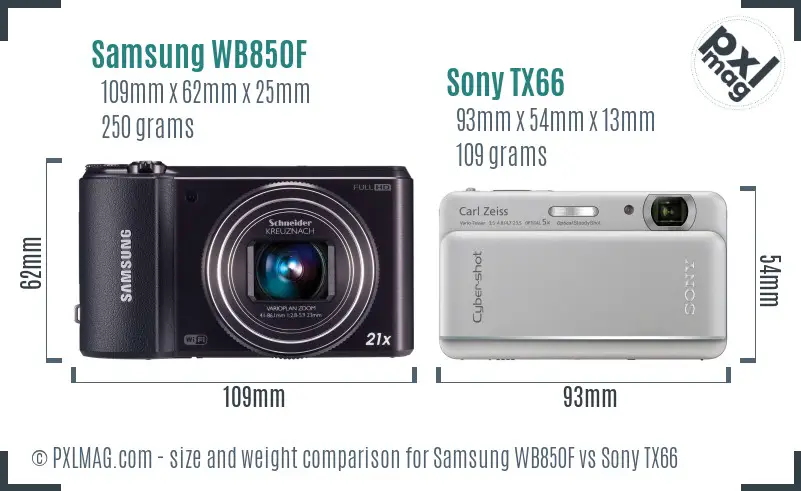 Samsung WB850F vs Sony TX66 size comparison