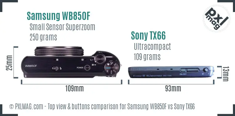 Samsung WB850F vs Sony TX66 top view buttons comparison