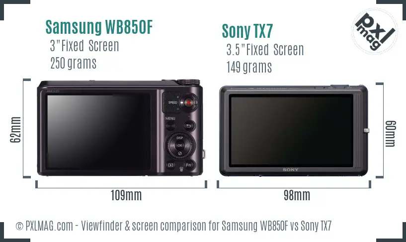 Samsung WB850F vs Sony TX7 Screen and Viewfinder comparison