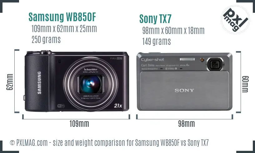 Samsung WB850F vs Sony TX7 size comparison