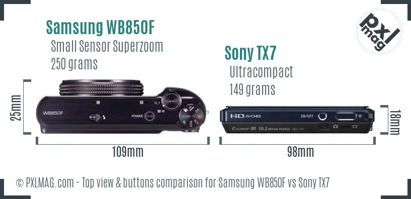 Samsung WB850F vs Sony TX7 top view buttons comparison