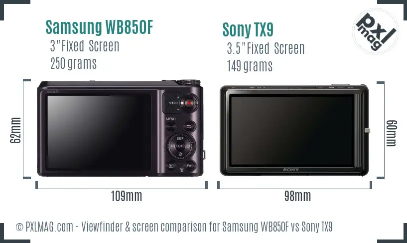 Samsung WB850F vs Sony TX9 Screen and Viewfinder comparison