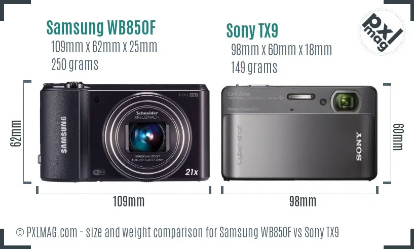 Samsung WB850F vs Sony TX9 size comparison