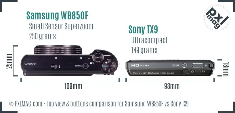 Samsung WB850F vs Sony TX9 top view buttons comparison