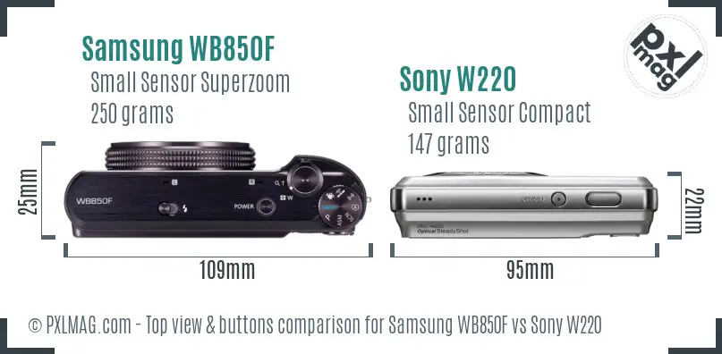 Samsung WB850F vs Sony W220 top view buttons comparison