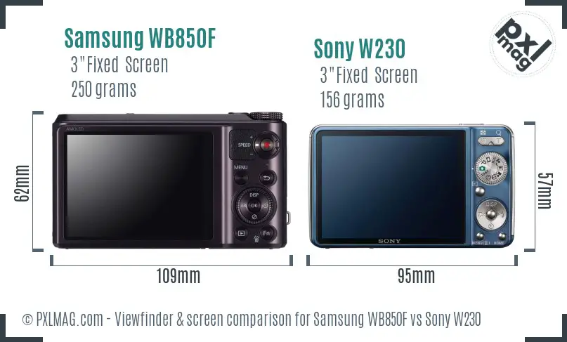 Samsung WB850F vs Sony W230 Screen and Viewfinder comparison