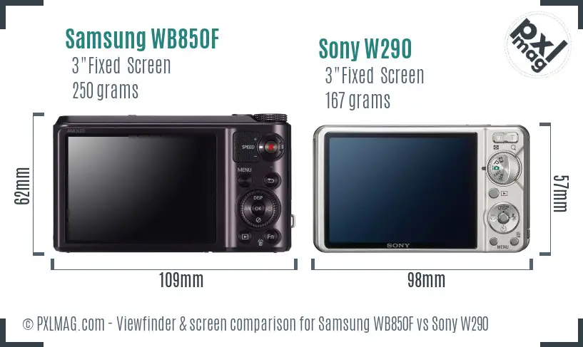 Samsung WB850F vs Sony W290 Screen and Viewfinder comparison