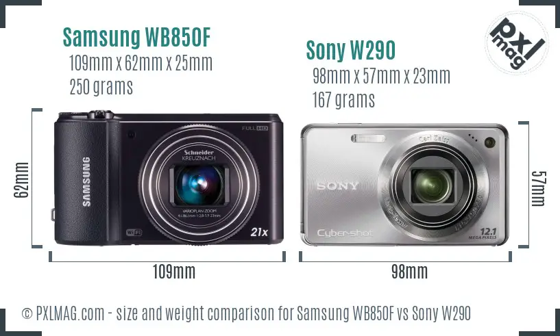 Samsung WB850F vs Sony W290 size comparison