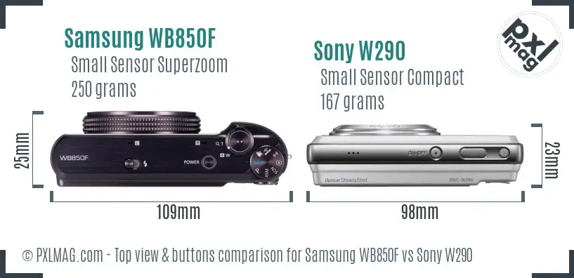 Samsung WB850F vs Sony W290 top view buttons comparison