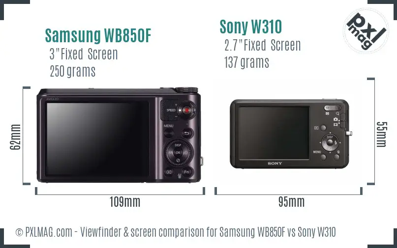 Samsung WB850F vs Sony W310 Screen and Viewfinder comparison