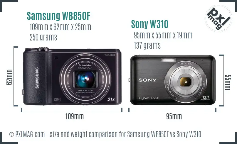 Samsung WB850F vs Sony W310 size comparison