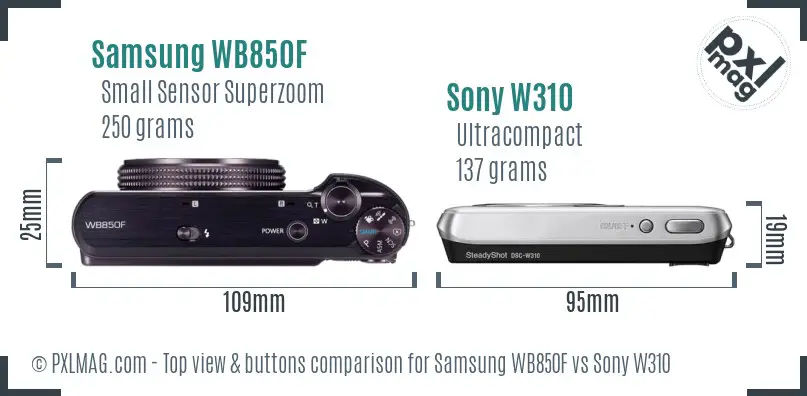 Samsung WB850F vs Sony W310 top view buttons comparison