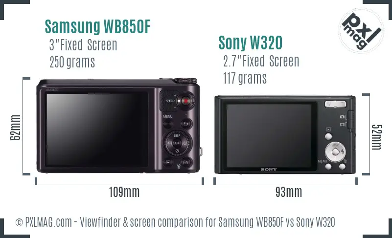 Samsung WB850F vs Sony W320 Screen and Viewfinder comparison