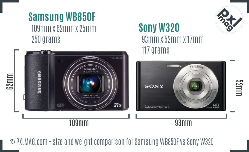 Samsung WB850F vs Sony W320 size comparison