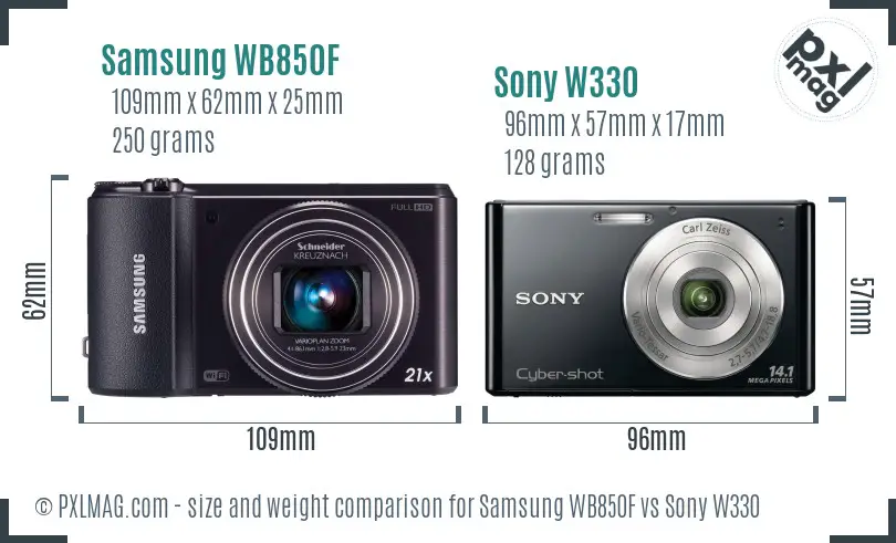 Samsung WB850F vs Sony W330 size comparison