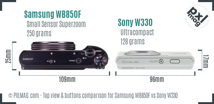 Samsung WB850F vs Sony W330 top view buttons comparison