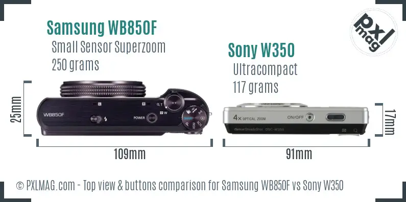 Samsung WB850F vs Sony W350 top view buttons comparison