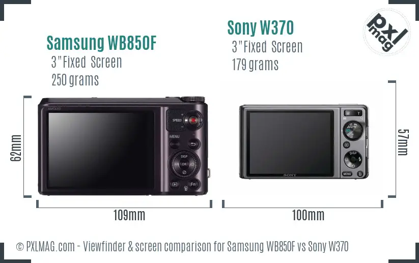 Samsung WB850F vs Sony W370 Screen and Viewfinder comparison
