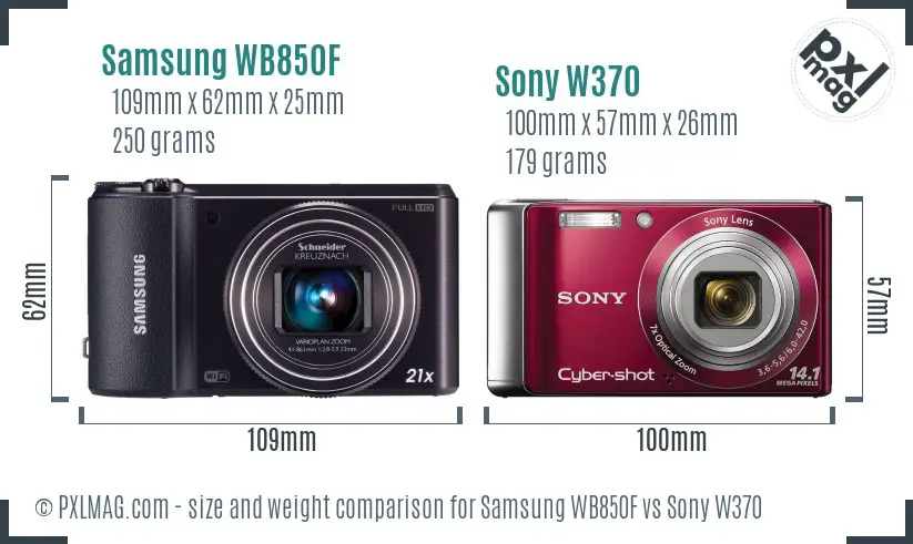 Samsung WB850F vs Sony W370 size comparison