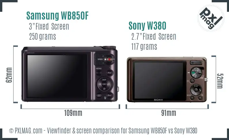 Samsung WB850F vs Sony W380 Screen and Viewfinder comparison