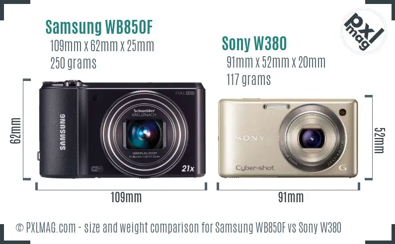 Samsung WB850F vs Sony W380 size comparison