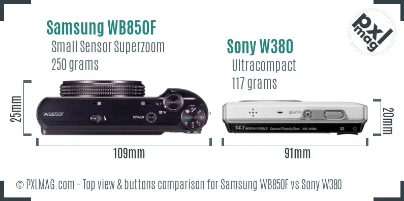 Samsung WB850F vs Sony W380 top view buttons comparison