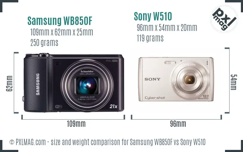 Samsung WB850F vs Sony W510 size comparison