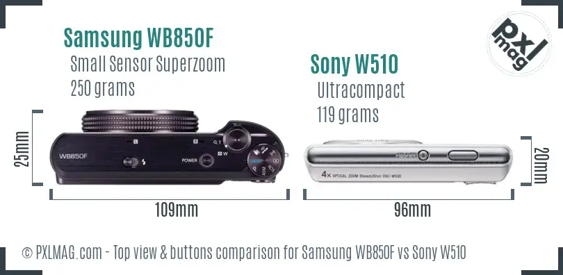 Samsung WB850F vs Sony W510 top view buttons comparison
