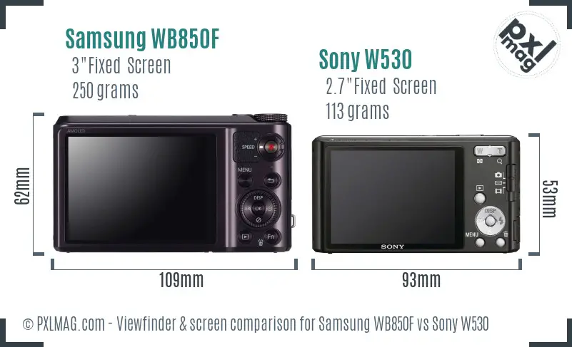 Samsung WB850F vs Sony W530 Screen and Viewfinder comparison