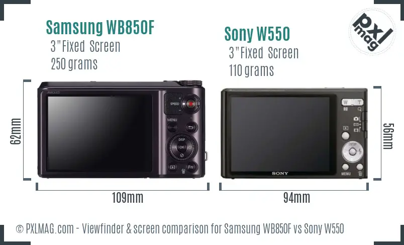 Samsung WB850F vs Sony W550 Screen and Viewfinder comparison