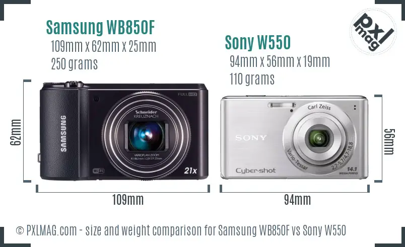 Samsung WB850F vs Sony W550 size comparison