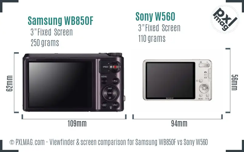 Samsung WB850F vs Sony W560 Screen and Viewfinder comparison