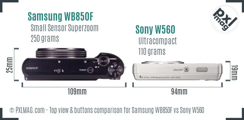 Samsung WB850F vs Sony W560 top view buttons comparison