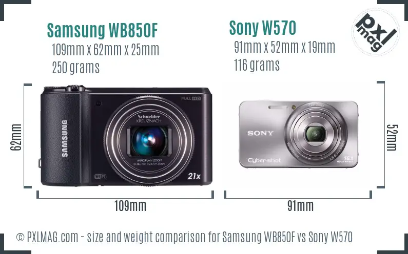 Samsung WB850F vs Sony W570 size comparison