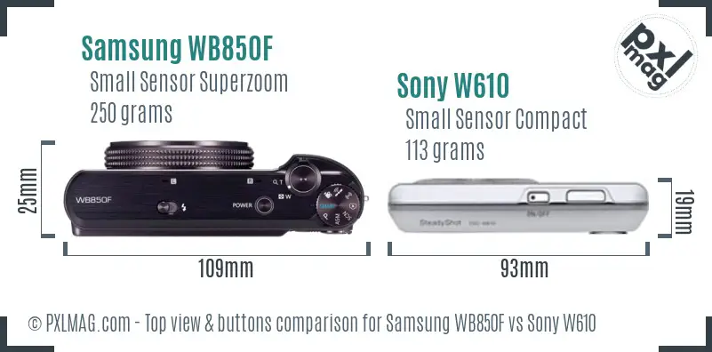 Samsung WB850F vs Sony W610 top view buttons comparison Samsung WB850F vs Sony W610 top view buttons comparison