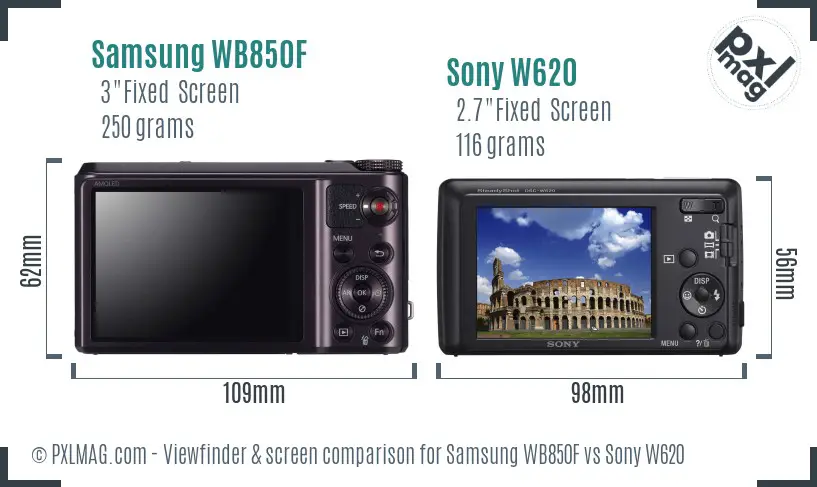 Samsung WB850F vs Sony W620 Screen and Viewfinder comparison