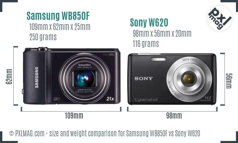 Samsung WB850F vs Sony W620 size comparison