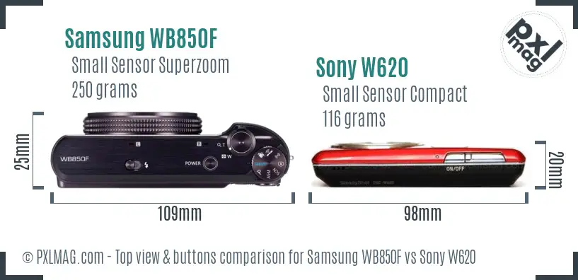 Samsung WB850F vs Sony W620 top view buttons comparison