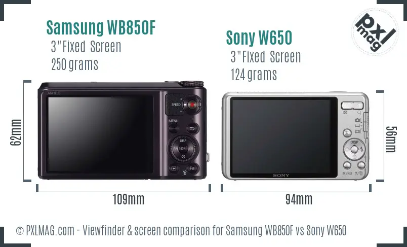 Samsung WB850F vs Sony W650 Screen and Viewfinder comparison